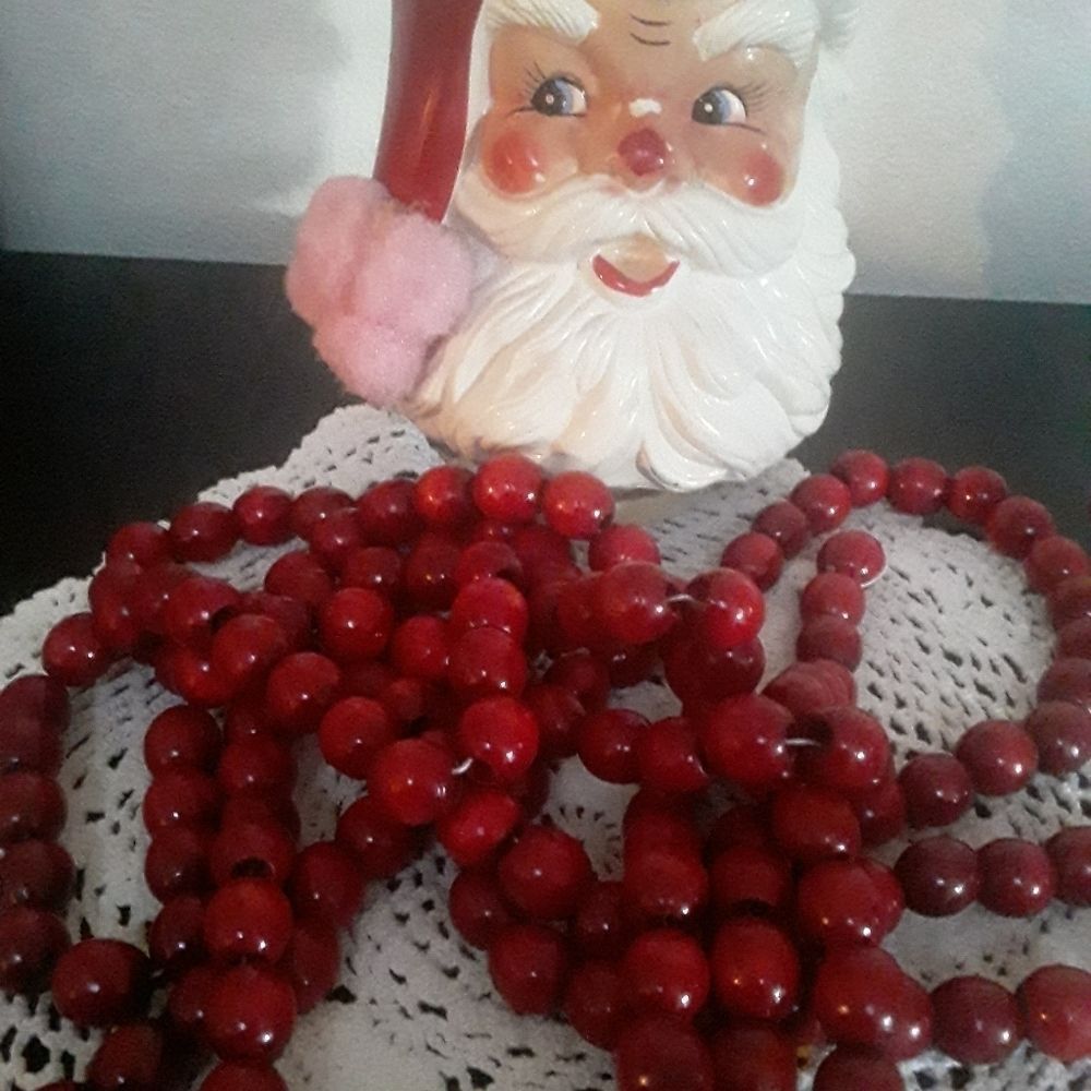 Vintage Bright Red Wooden Beaded Garland